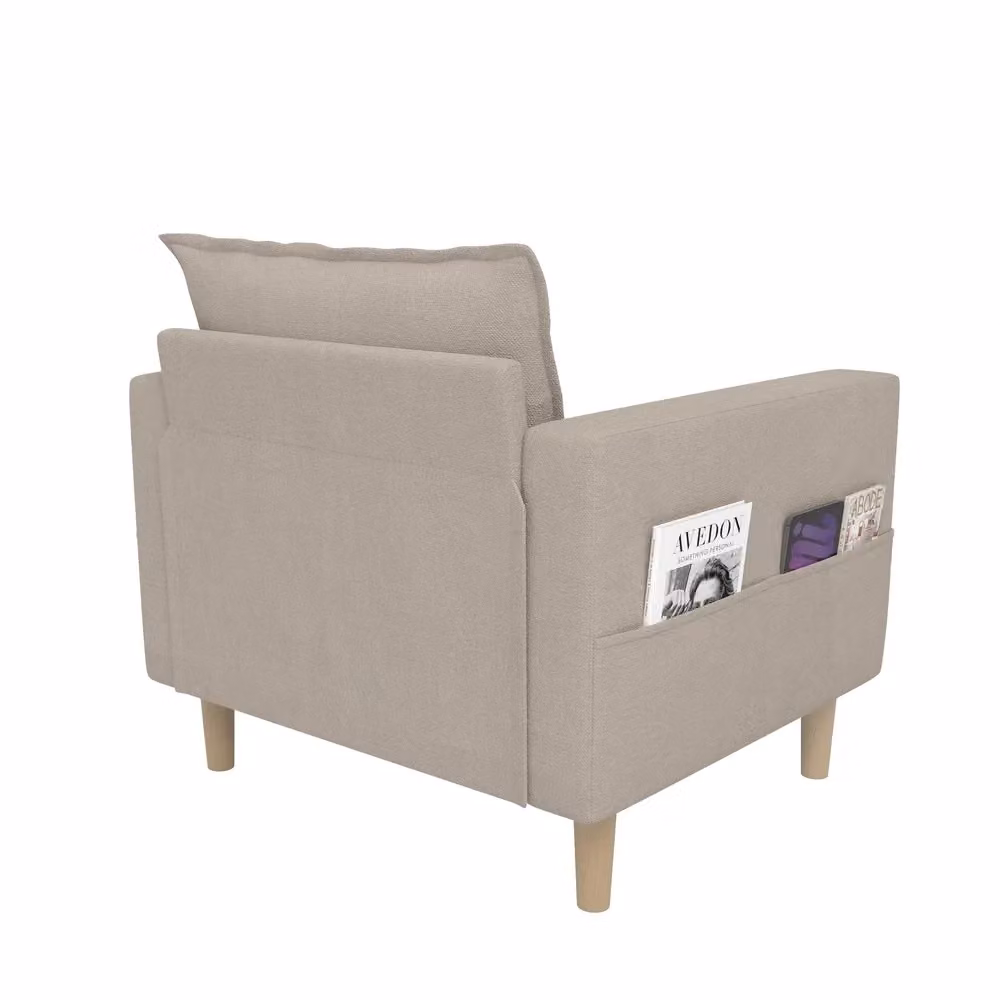Poltrona relax imbottita Minimal in velluto grigio stile nordico con cuscino e tasca portaoggetti – 2