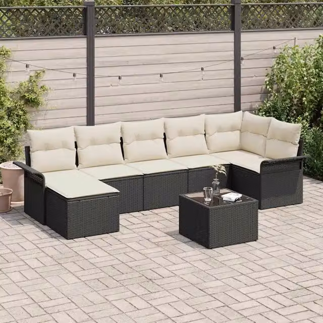 Set Divano da Giardino 8 pz Nero polyrattan 3345457