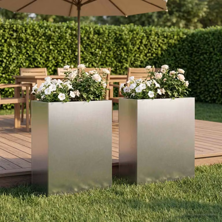 Set di 2 vasi da giardino vidaXL in acciaio inox color argento L/P/H: 40 x 20 x 40 cm