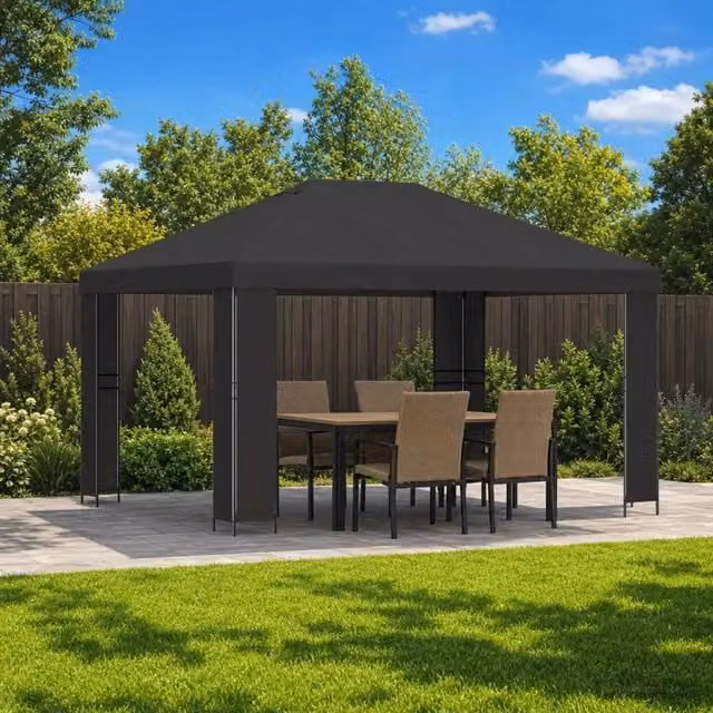 Gazebo 4 × 3 m Antracite Poliestere e Acciaio 190 gsm 900375