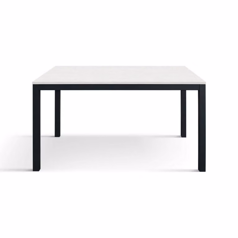 Tavolo TROPEA in legno, finitura bianco frassinato e base in metallo verniciato antracite, allungabile 120×80 cm – 170×80 cm