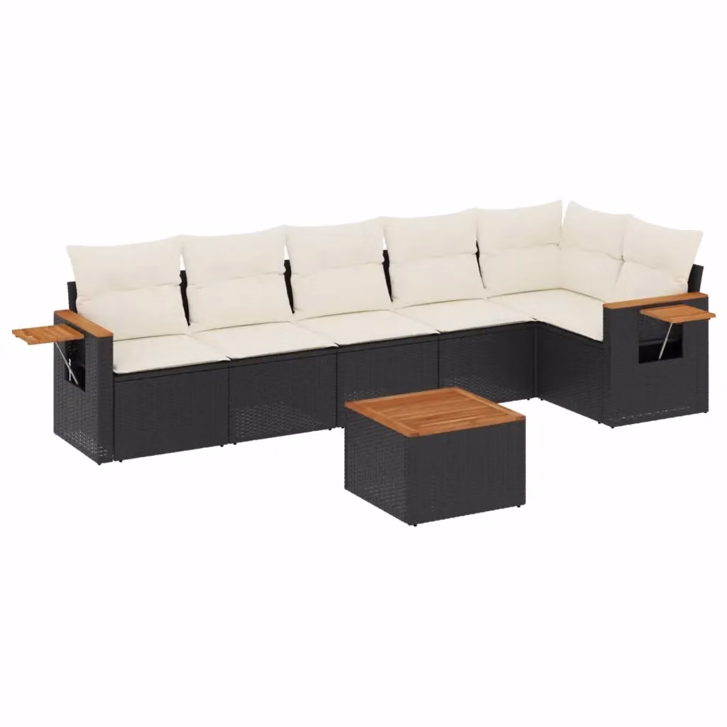 vidaXL Set Divano da Giardino a L con 7 Pezzi in Polyrattan Nero e Cuscini con Rivestimenti Rimovibili – 2