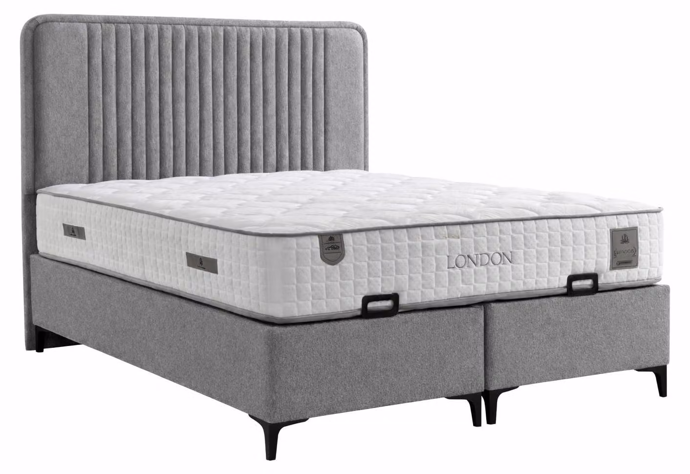 Letto con materasso grigio, stile moderno, imbottitura morbida, con contenitore