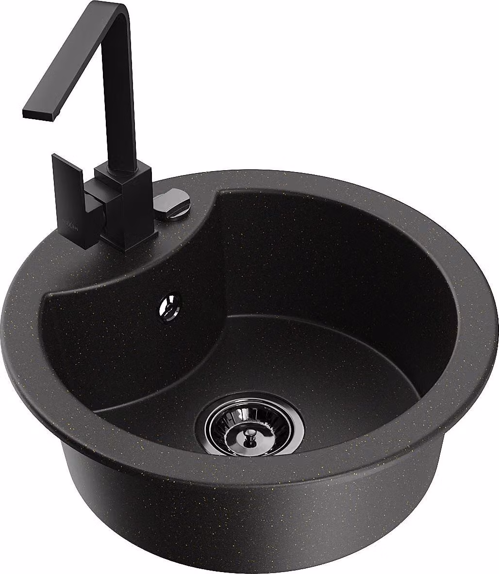 Mexen Diego lavello in granito a 1 vasca con miscelatore da cucina Rita, nero/oro metallizzato - 6512-75-670300-70-B