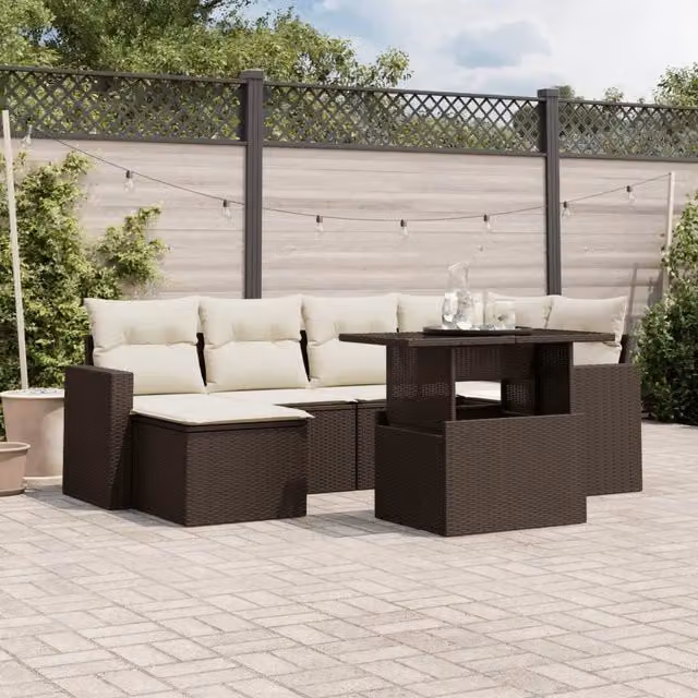 Set Divani da Giardino 7 pz con Cuscini Marrone in Polyrattan 3267423