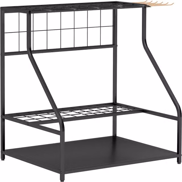 Outsunny Organizzatore di Attrezzi da Giardino e Scaffale di Stoccaggio a 3 Livelli in Metallo Nero con Ganci