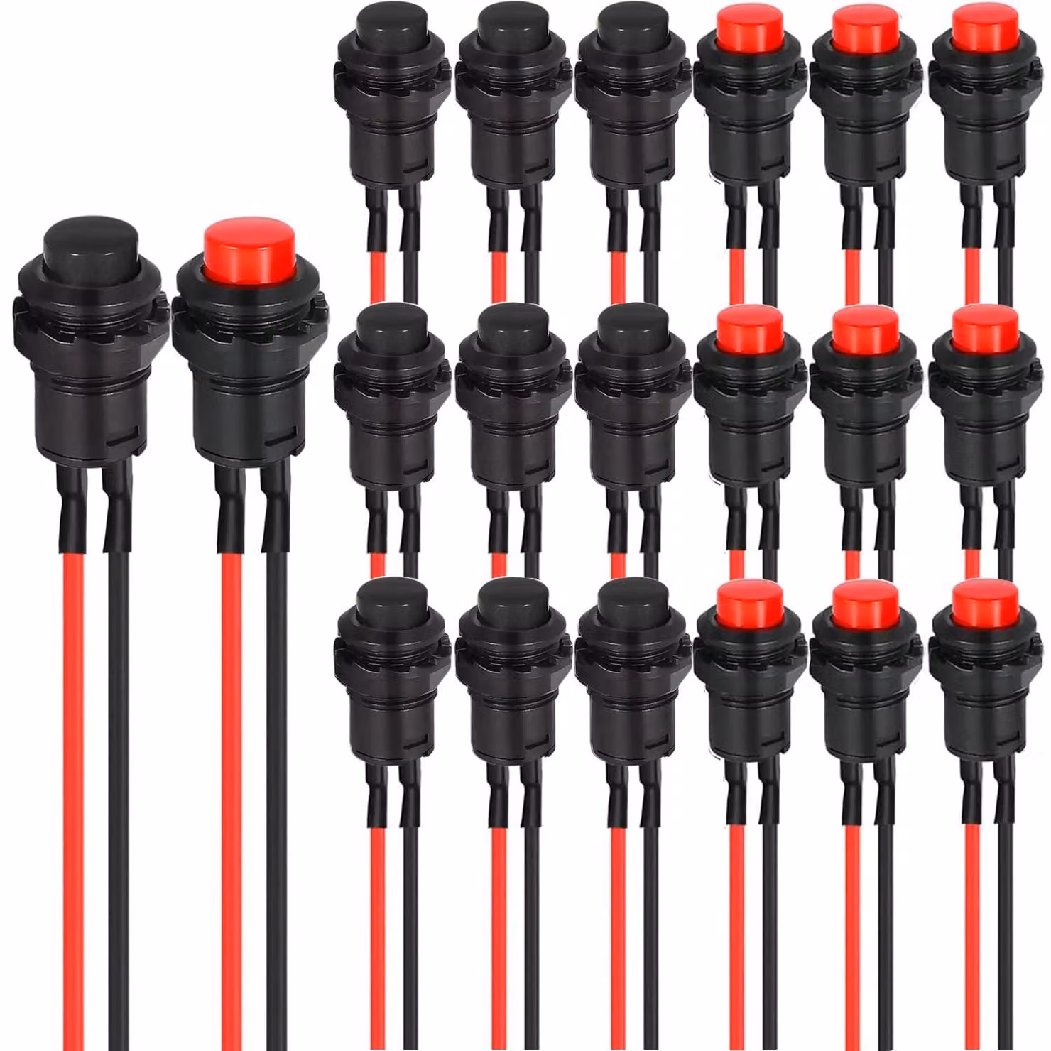 20 pulsanti a fungo rotondi mini, 12 mm, interruttore a pulsante momentaneo, AC 250 V/1,5 A