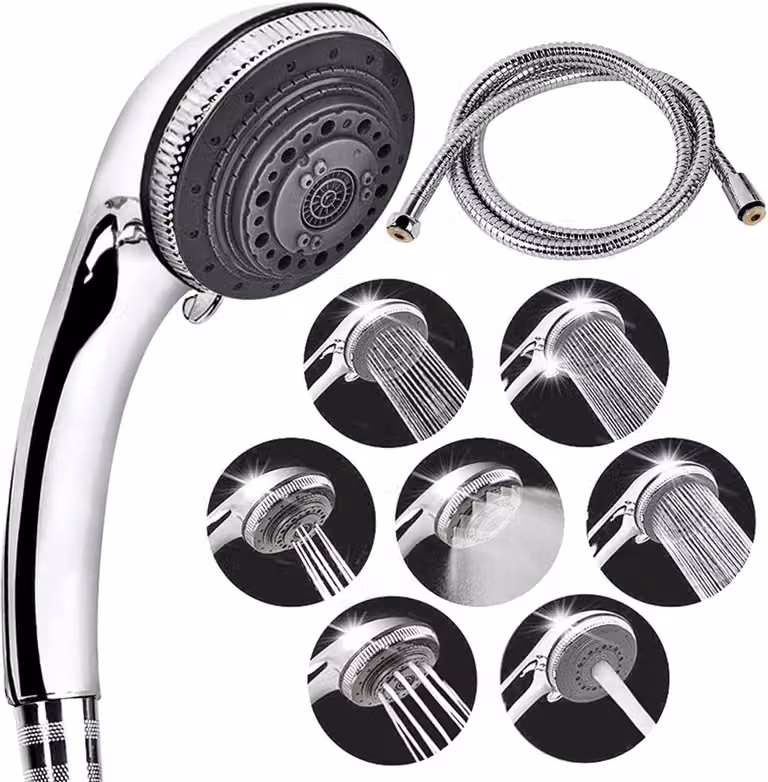 Doccia con 7 modalità e set di tubi per il bagno - soffione manuale ad alta pressione