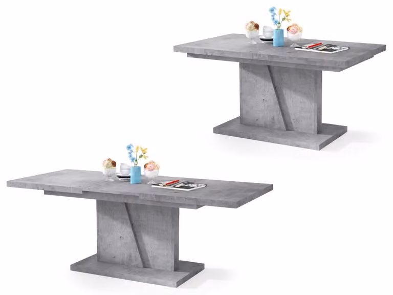 Tavolino All4All Noel, tavolino da caffè, tavolino da salotto, tavolino da divano con ripiani, tavolo da pranzo con piano estraibile, apribile, 120x70 cm, cemento Millenium