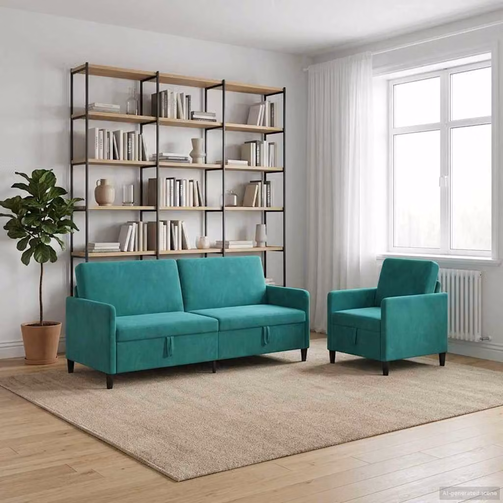 Set di 2 divani moderni vidaXL con contenitore, rivestimento in tessuto turchese e seduta apribile per il tuo soggiorno