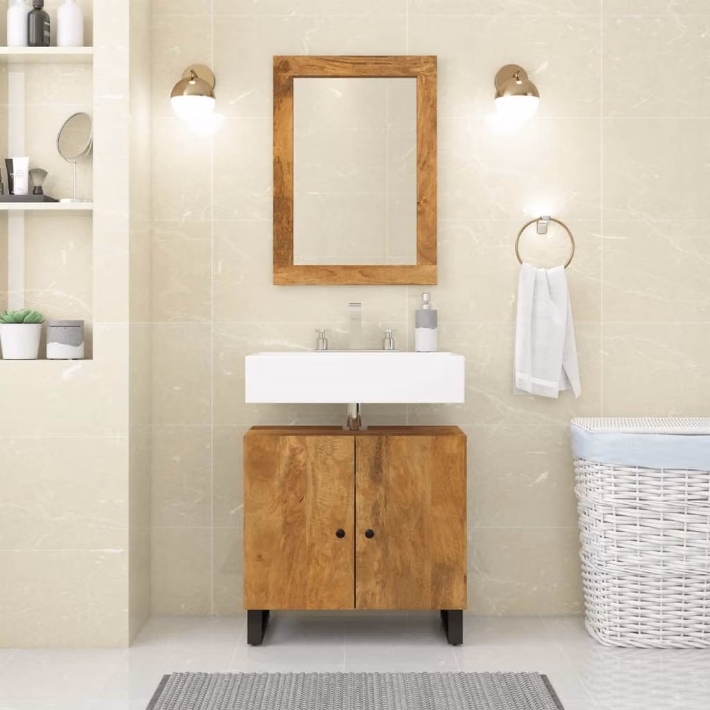 Specchio da parete rettangolare vidaXL in legno di mango e vetro marrone L: 70 cm, H: 50 cm