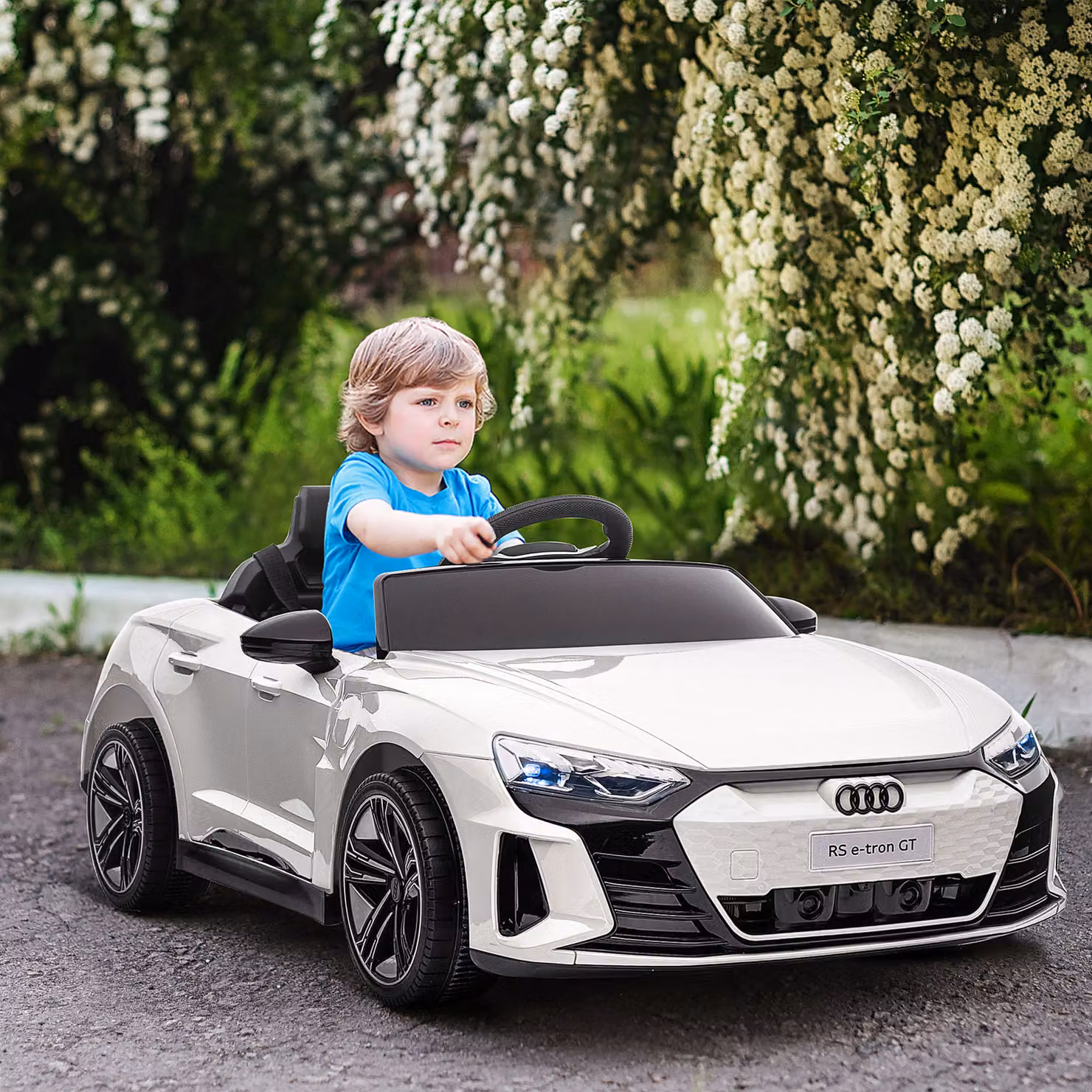Auto elettrica Audi HOMCOM per bambini con telecomando, luci e suoni, Bianca e Nero, L: 103 cm, P: 58 cm, H: 41 cm – 2