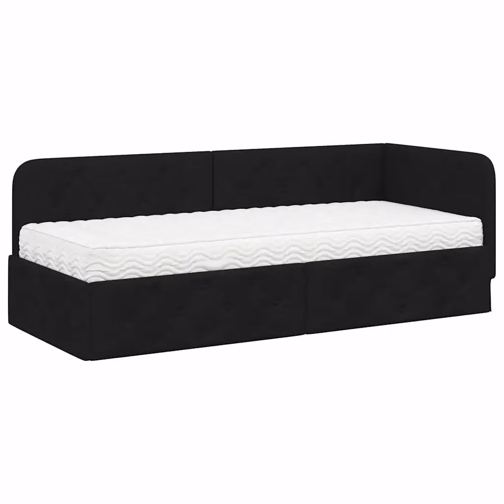 vidaXL Cornice del letto ad angolo asimmetrica in tessuto nero L: 200 cm, P: 80 cm, H: 72 cm – 2