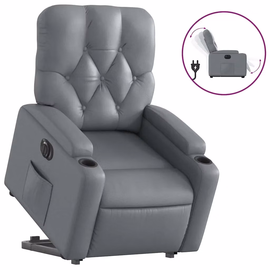 Poltrona Alzapersona Reclinabile vidaXL in Similpelle Grigio con Assistenza Elettrica e Braccioli – 2