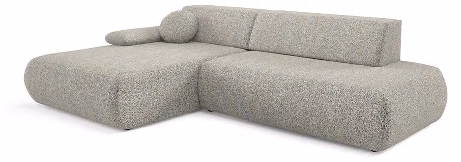 Divano a tre posti con funzione letto, modello Puentro, rivestito in tessuto effetto lino, versione sinistra