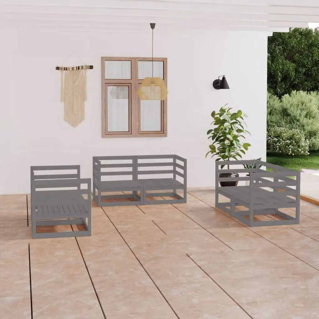 Maison Exclusive - Set Divani da Giardino 6 pz Grigio in Legno Massello di Pino