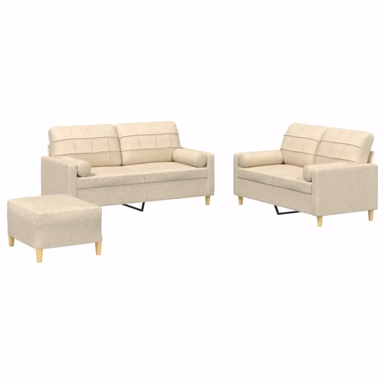 Set Divani 3 pz con Cuscini Crema in Tessuto