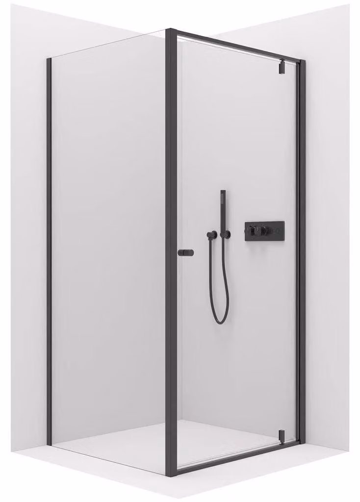 Cabina doccia Ferri L/P - 6 mm - vetro trasparente e nero opaco - 100x80x195 cm - a pivot