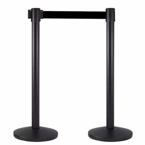 2 Colonnine Tendinastro 3 metri in Metallo Nero Opaco Ø36x101 cm Nastro Nero