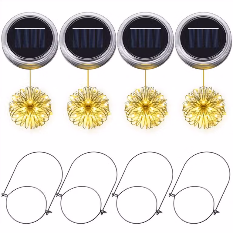 Lanterne solari a forma di barattolo Mason, set di 4 pezzi, con 20 LED, luce bianco caldo