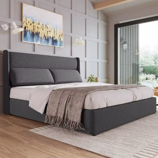 Letto Contenitore REDOM Grigio in tessuto con base lift up e testiera regolabile L/P: 160 x 200 cm