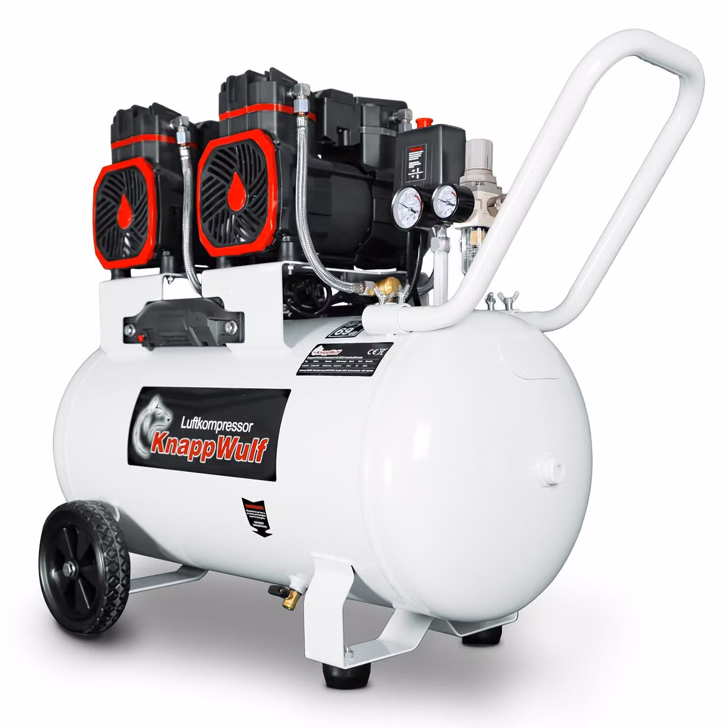 Compressore d'aria silenzioso - Serbatoio da 70 litri - Potenza 3000 W - Pressione di esercizio 10 bar - Bianco - Utensili pneumatici