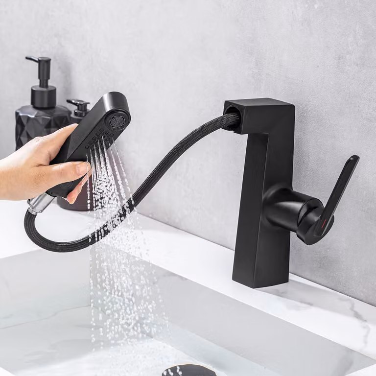 Miscelatore monocomando estraibile, nero, con due modalità di flusso dell'acqua