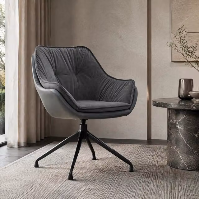 Sedia girevole 69x65x46 cm grigia in similpelle con base in metallo