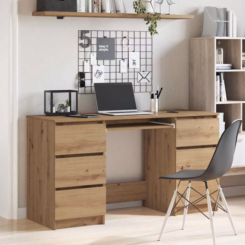 Scrivania da ufficio vidaXL in legno rovere marrone con cassettiera L: 140 cm, P: 50 cm, H: 77 cm – 1