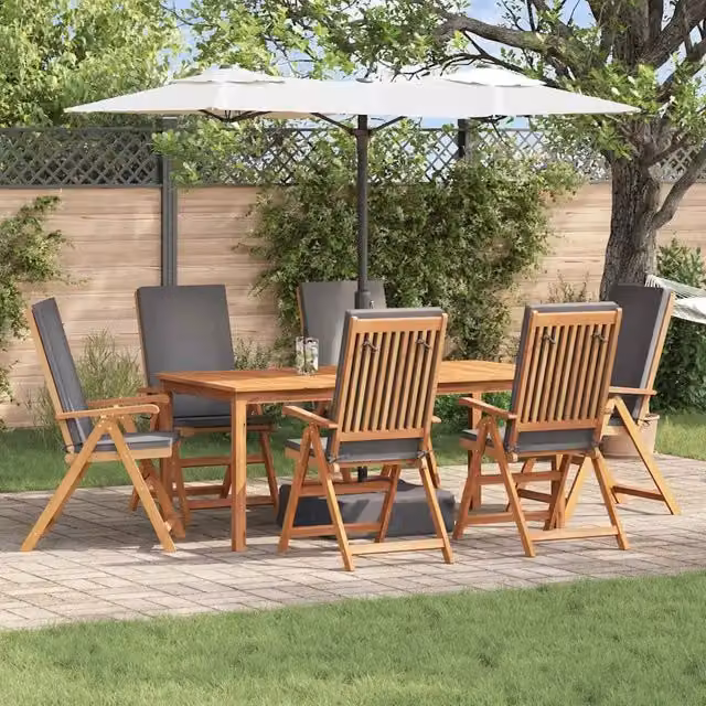 Set di 6 sedie da giardino vidaXL in legno di teak con cuscini marrone e grigio