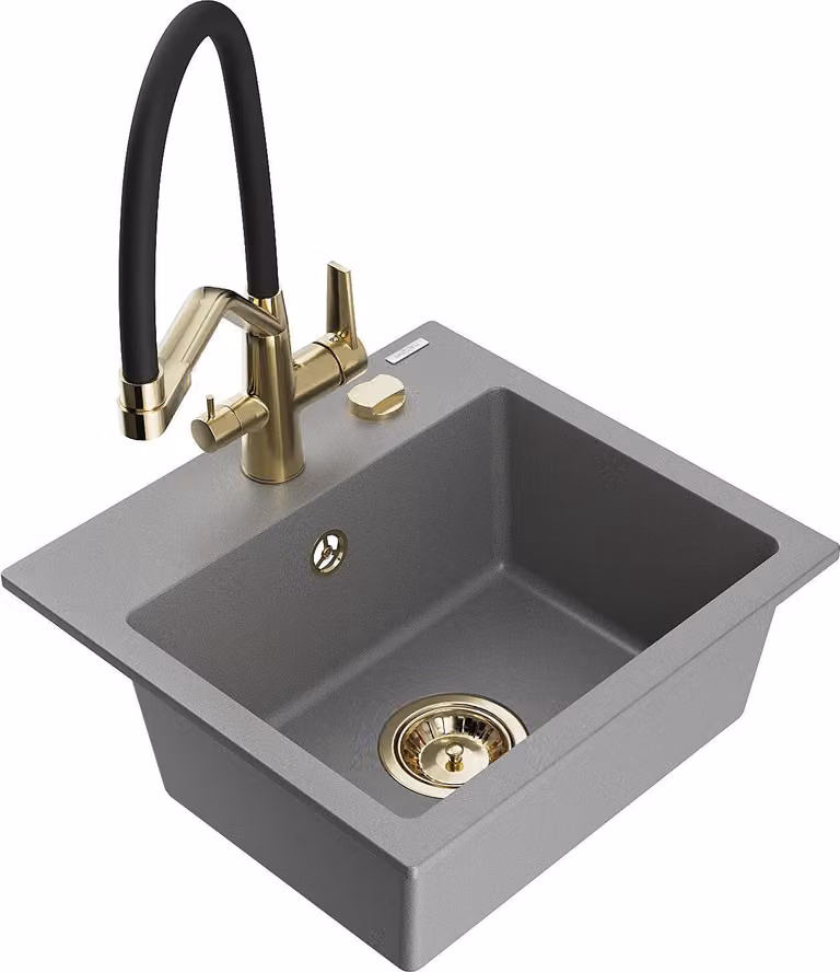 Mexen Milo lavello in granito a 1 vasca con miscelatore cucina Duo, grigio - 6505-71-671701-57-G