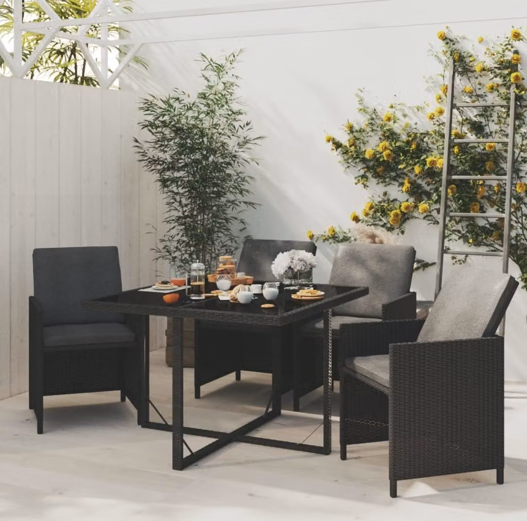 Maison Exclusive - Set da pranzo da giardino a 5 pezzi con cuscini in rattan sintetico nero