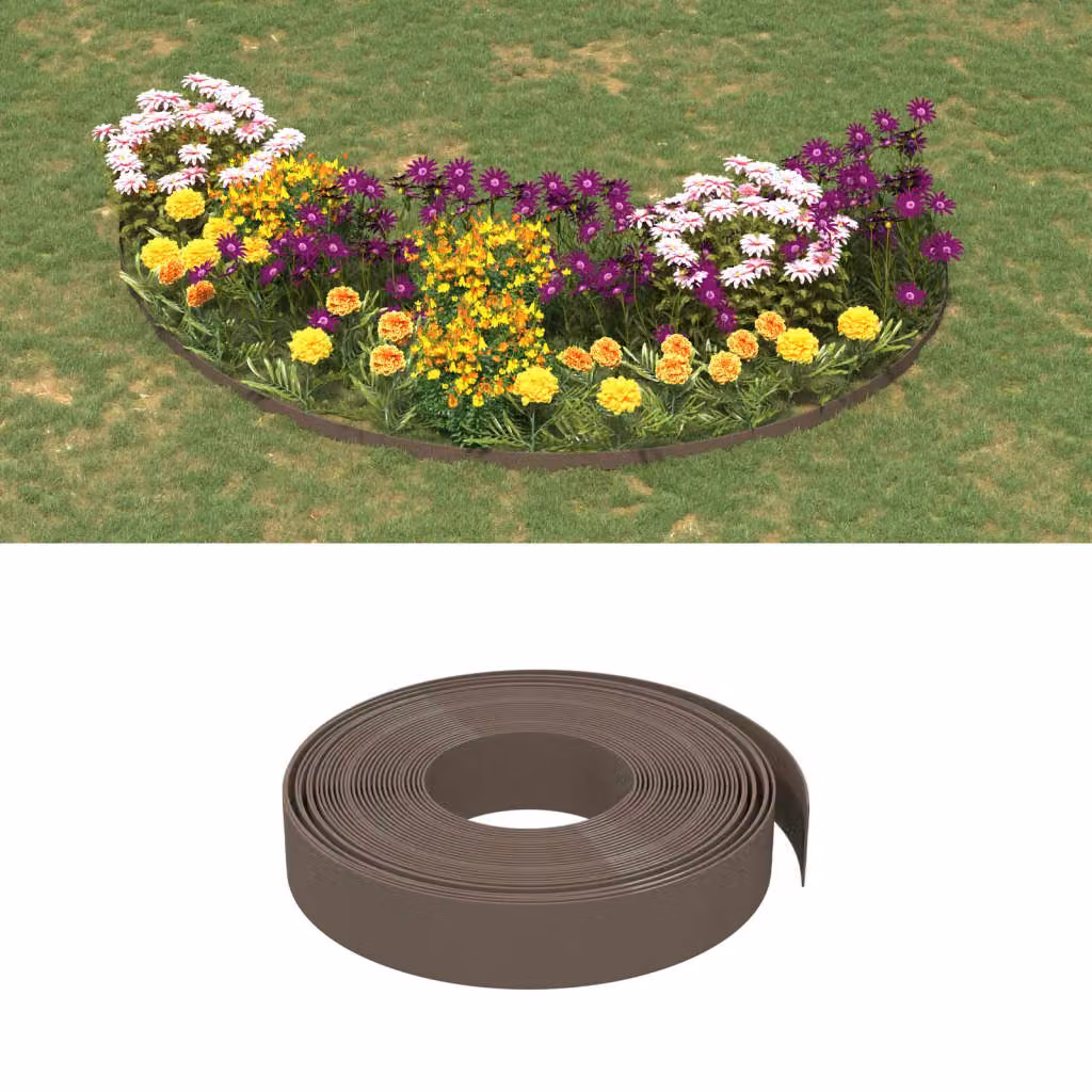 Set di 3 bordure da giardino ornamentali vidaXL in polietilene marrone, Lunghezza: 10 m, Altezza: 10 cm