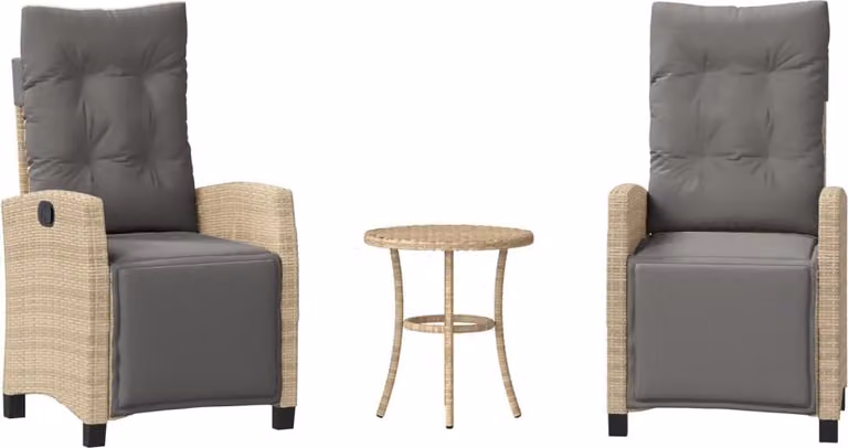 Set da Bistrò 3 pz con Cuscini Beige Misto in Polyrattan