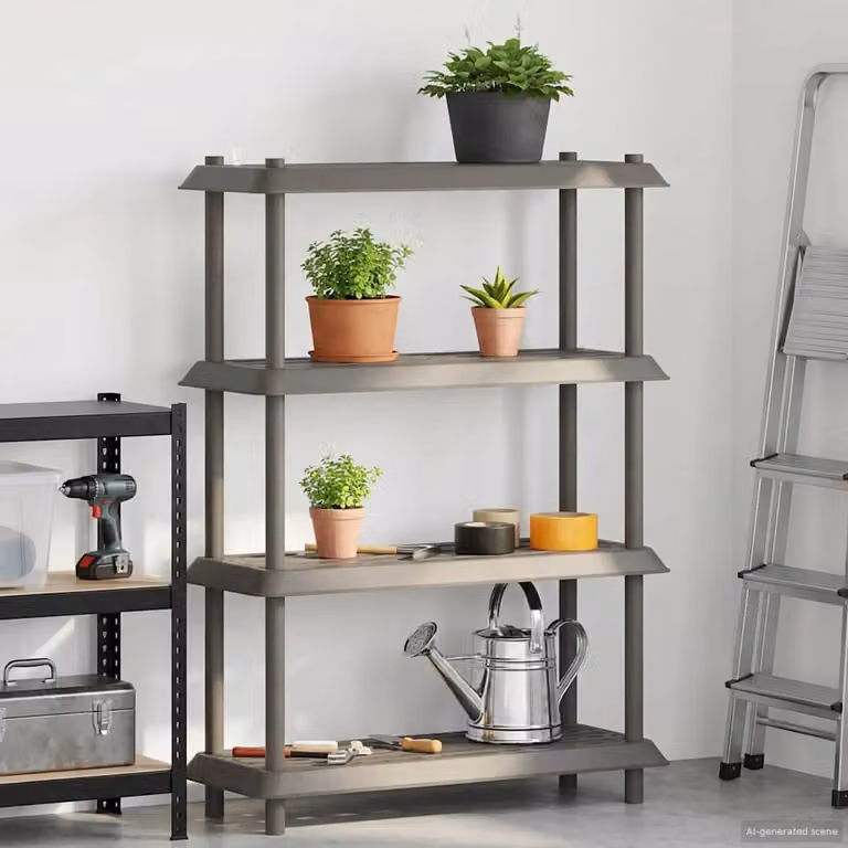 Unità di scaffalatura vidaXL a 4 livelli in plastica grigia, L 100 x P 40 x H 136,5 cm