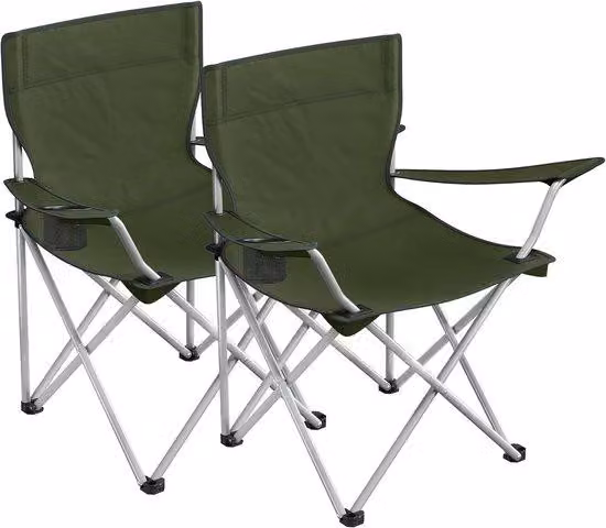 Sedia pieghevole da pesca alla carpa - Sgabello da pesca leggero - Sgabello a tre gambe - Verde oliva - 2 pezzi