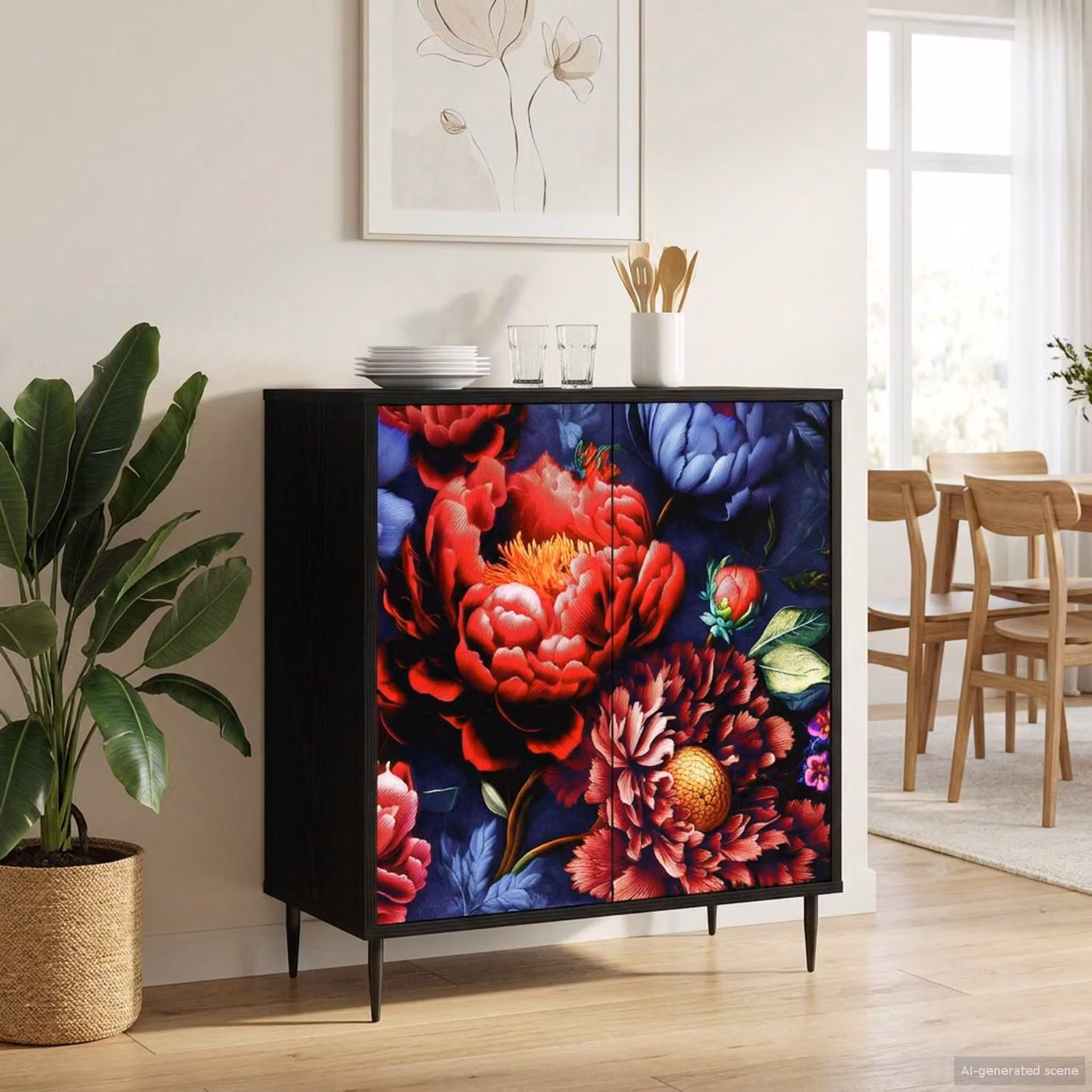 Credenza moderna vidaXL KIEL in legno ingegnerizzato nero e multicolore L: 69 cm, P: 33 cm, H: 76 cm