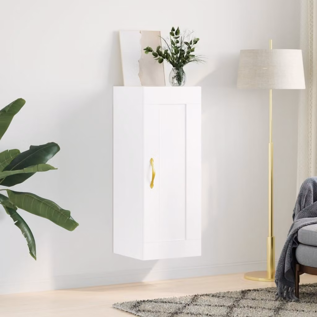 Mobile a parete vidaXL Bianco Moderno in Legno e Metallo L/P/H: 34,5 x 34 x 90 cm
