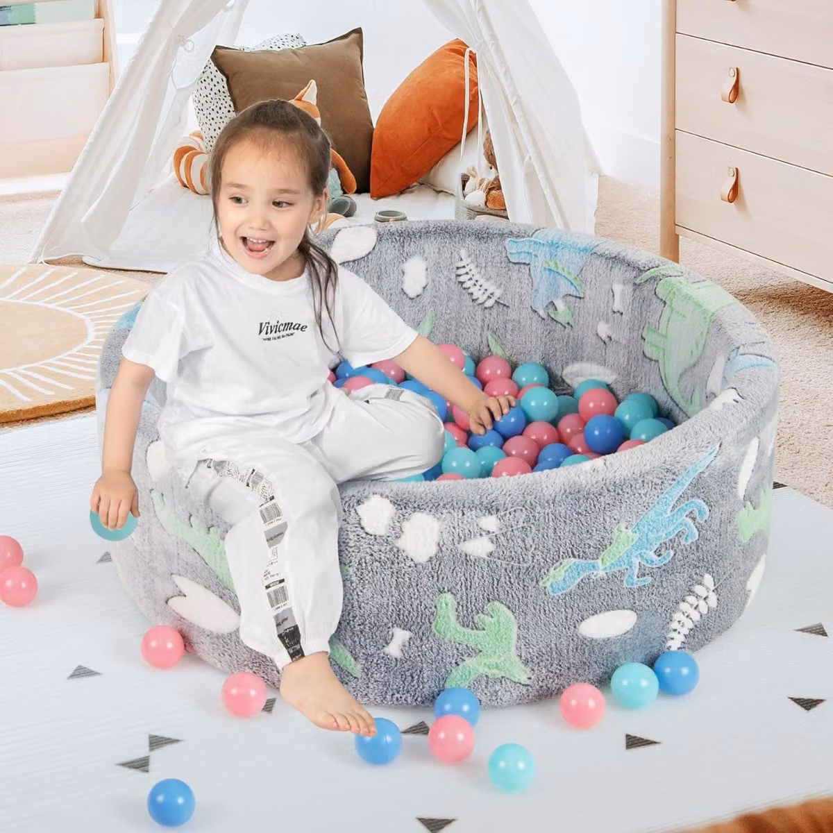 Piscina per palline Costway grigia con 200 palline colorate e schiuma morbida per gioco sensoriale interno ed esterno