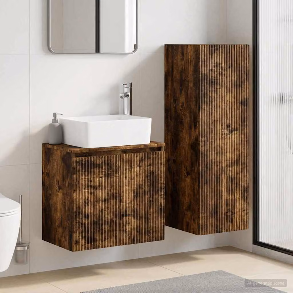 Set di mobili per il bagno moderno vidaXL composto da mobile lavabo e pensile in legno marrone, L/P/H: 33 x 34,5 x 100 cm