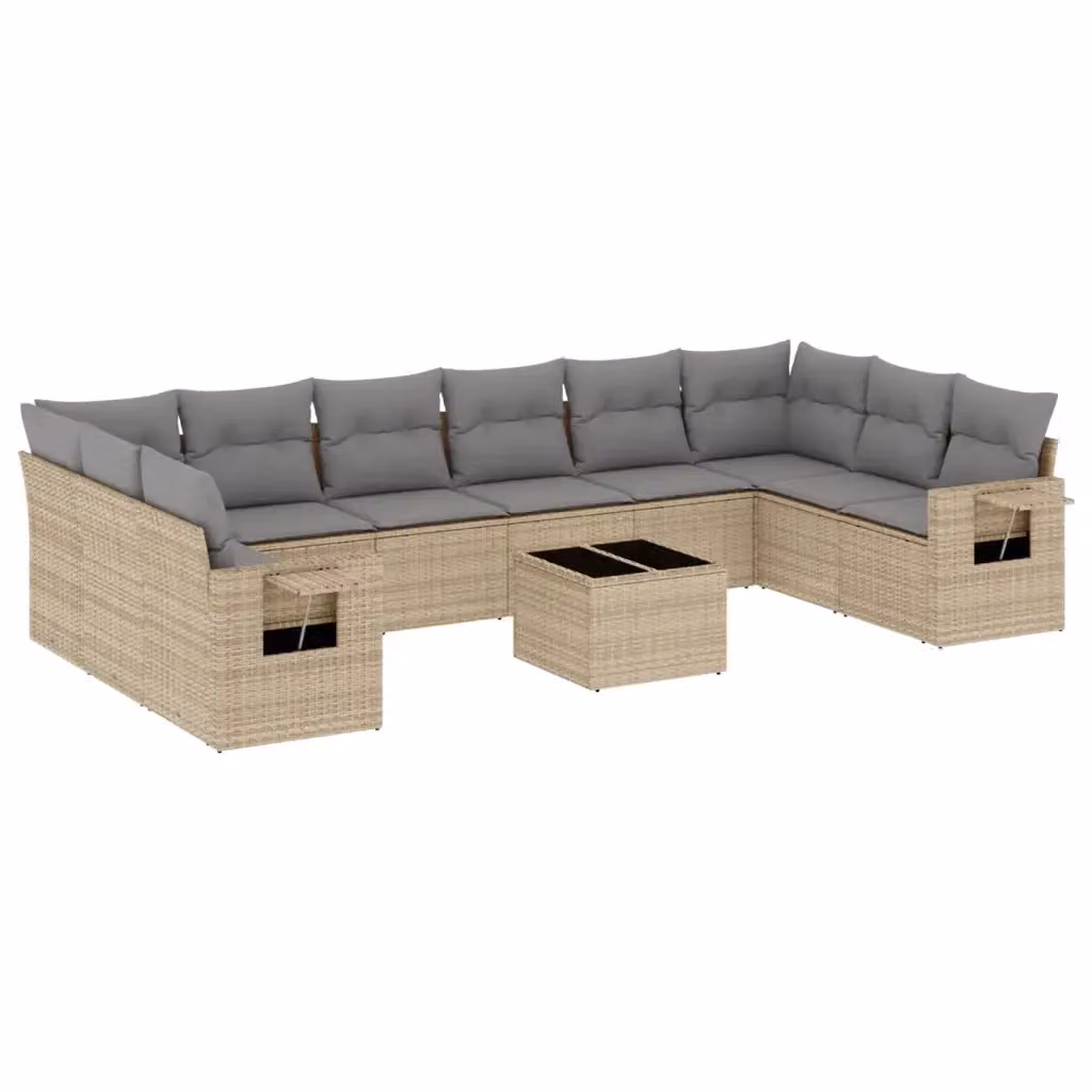 vidaXL Set Divani da Giardino 11 pz con Cuscini Beige e Tavolino in Polyrattan e Metallo – 2