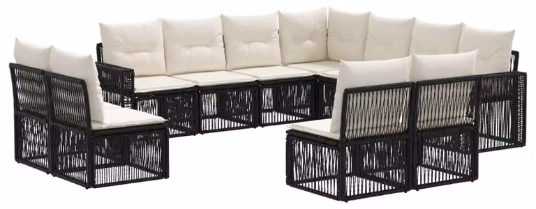 Set da giardino composto da 11 pezzi, in rattan sintetico nero e crema