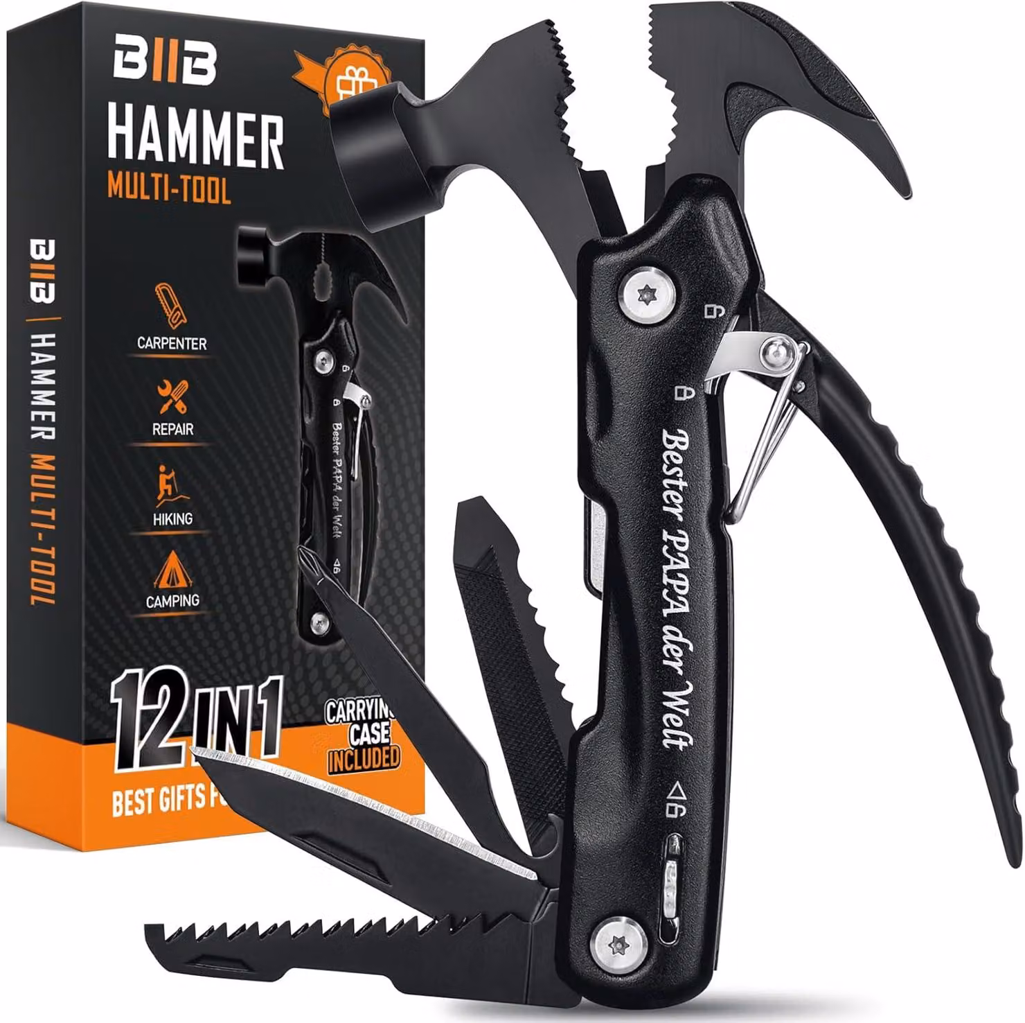 Multitool, 12 funzioni, martello, acciaio inossidabile, ideale per il campeggio