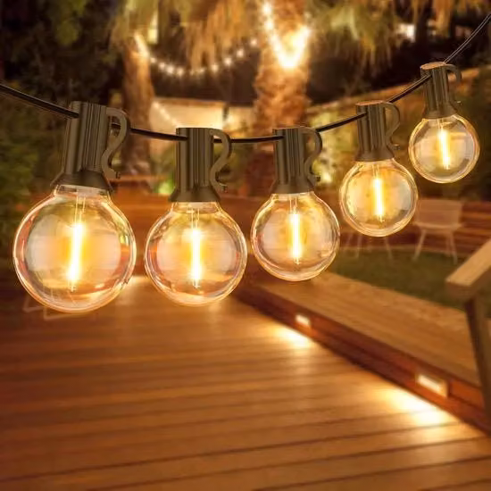 Stringa di Luci LED con 31 Lampadine Sferiche G40 in Plastica Trasparente, Luce Bianca Calda, Impermeabile IP45 per Esterno e Giardino