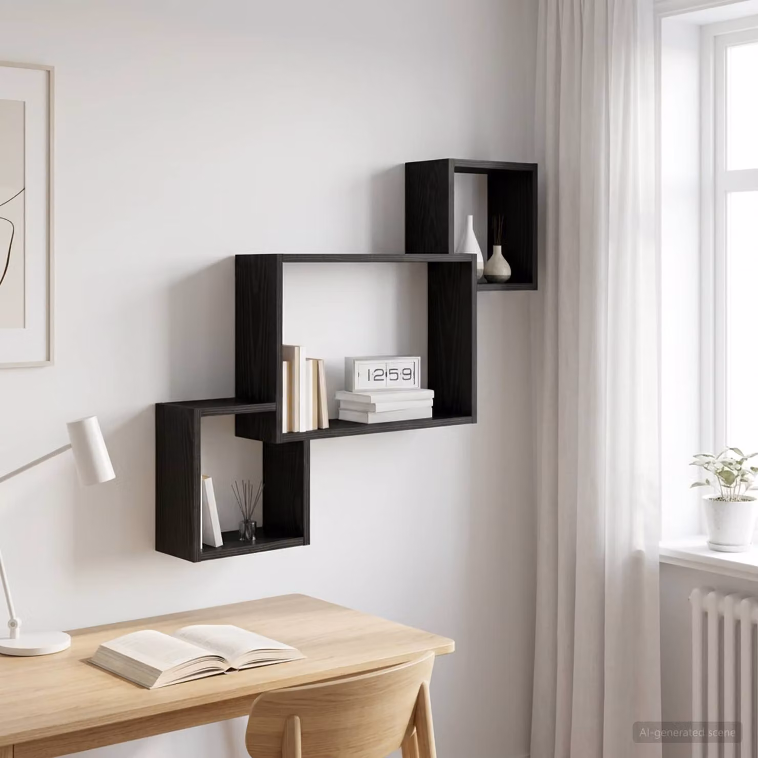 Scaffale da parete moderno vidaXL in MDF Nero, L 91,5 x P 15 x H 76 cm