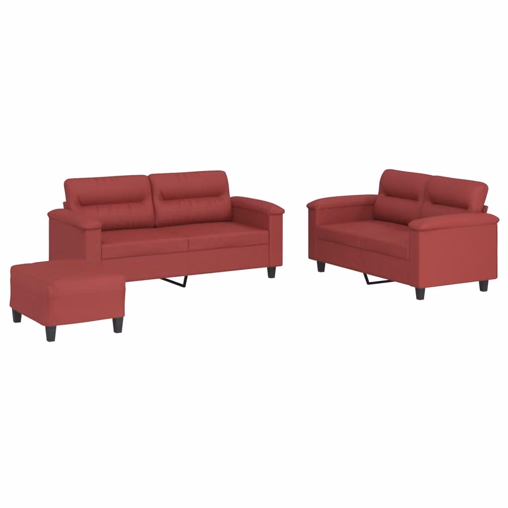 Set di Divani 3 pz con Cuscini Rosso Vino in Pelle finta