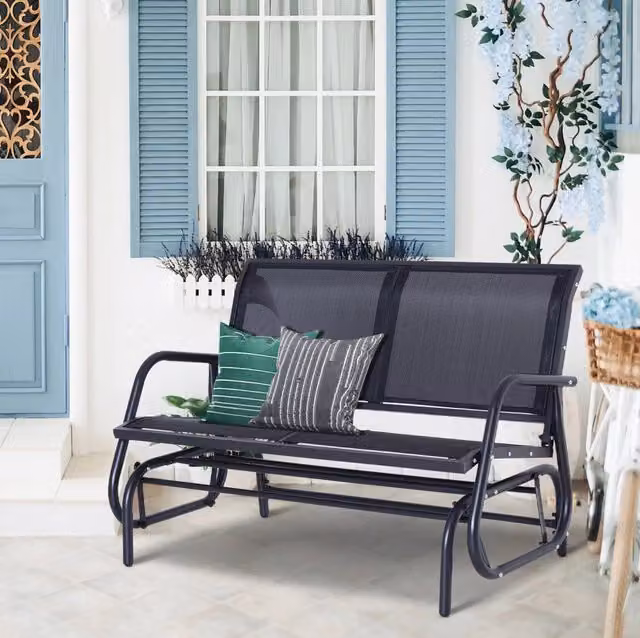 Panca a dondolo da giardino ULEVR 120x70x85 cm per 2 persone, struttura in metallo e rete nera