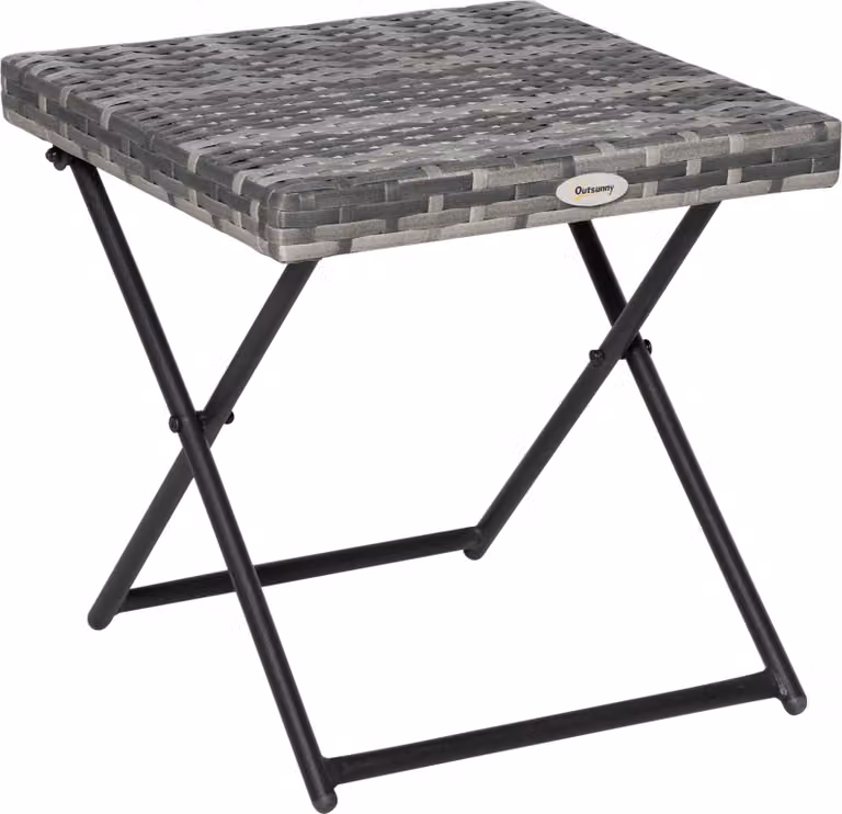 Outsunny Tavolino da giardino in polyrattan Tavolino pieghevole Arredo da giardino Tavolo pieghevole in metallo grigio 40 x 40 x 40 cm