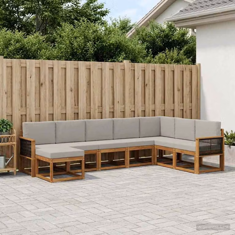 Set di divani da esterno a L vidaXL in legno di acacia con 8 pezzi, colore beige e grigio