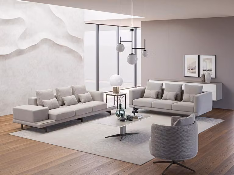 Wohnzimmer Komplett 2x Sofa Dreisitzer Textil Polstermöbel Sessel Couchtisch